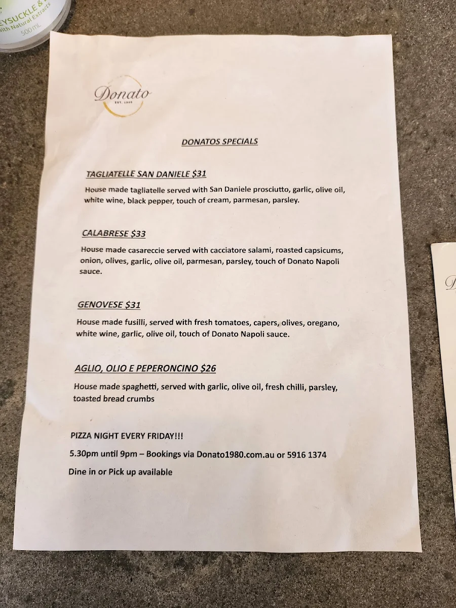 Menu, Donato