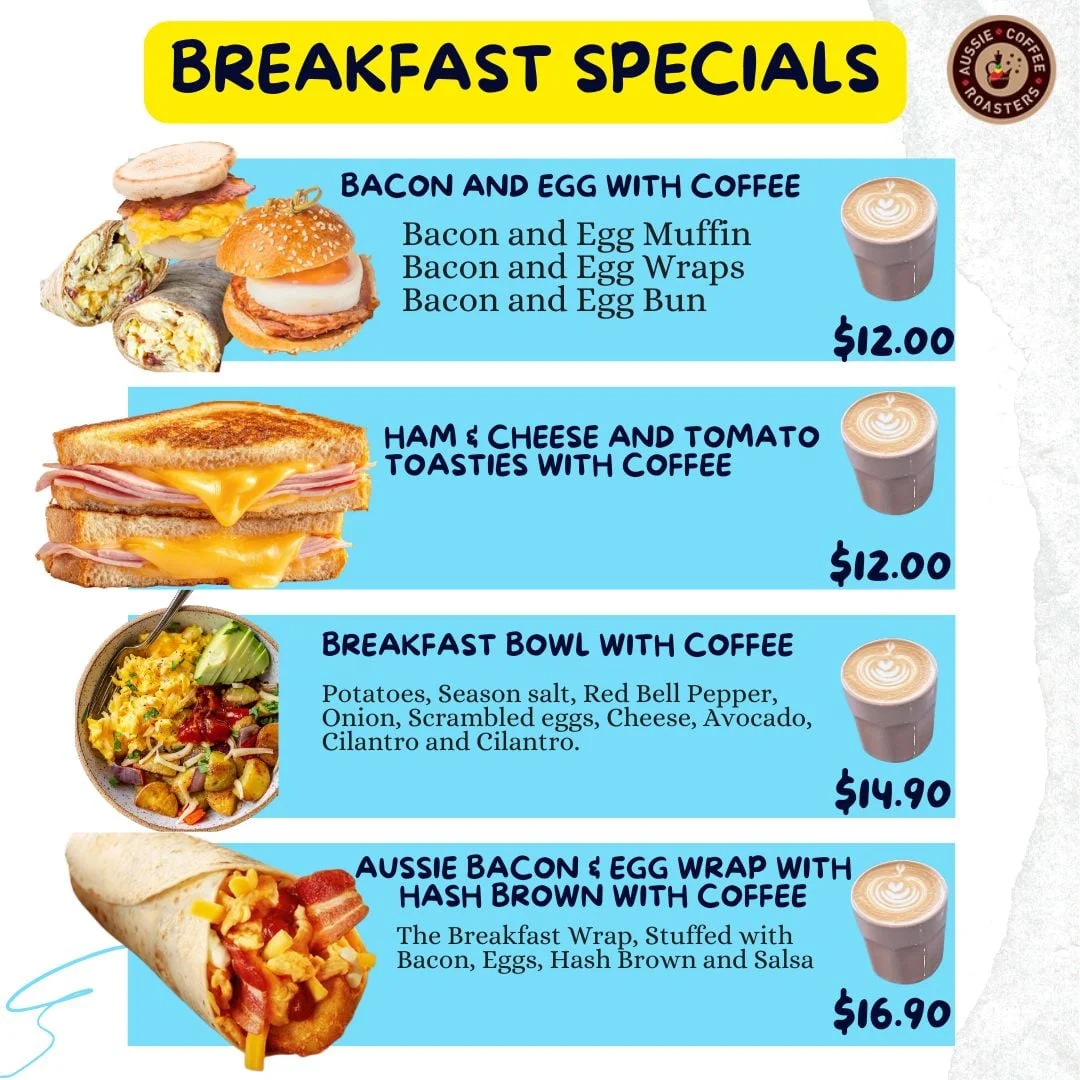 Menu, Aussie Coffee Roasters