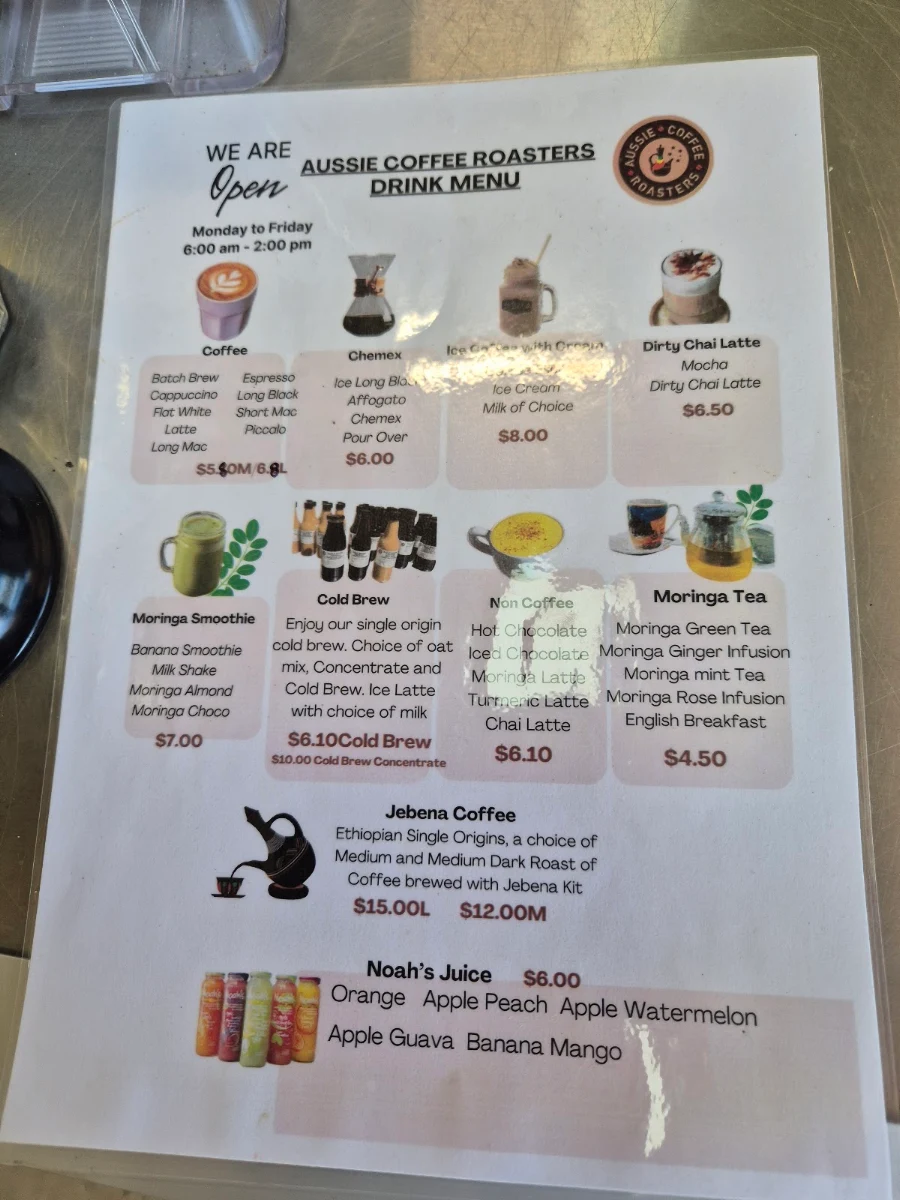 Menu, Aussie Coffee Roasters
