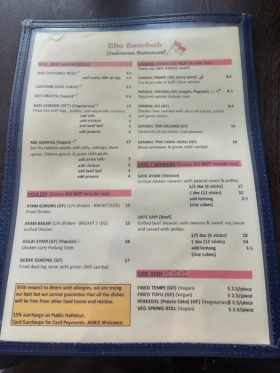 Menu, The Sambal