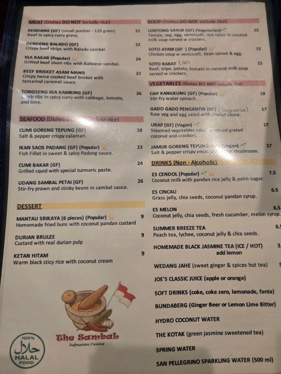Menu, The Sambal
