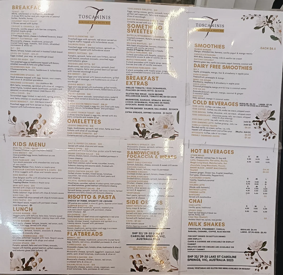 Menu, Toscanini's
