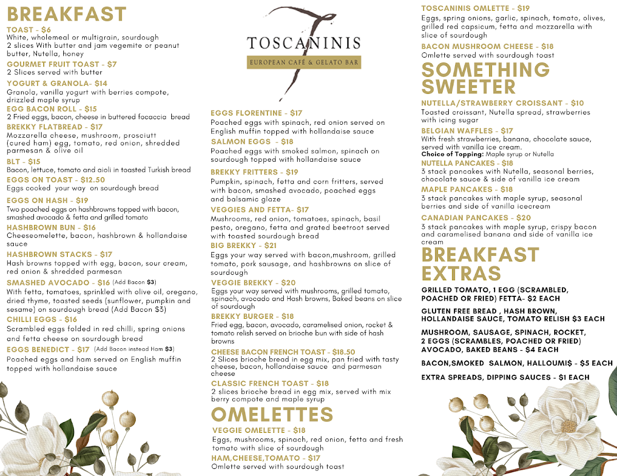 Menu, Toscanini's