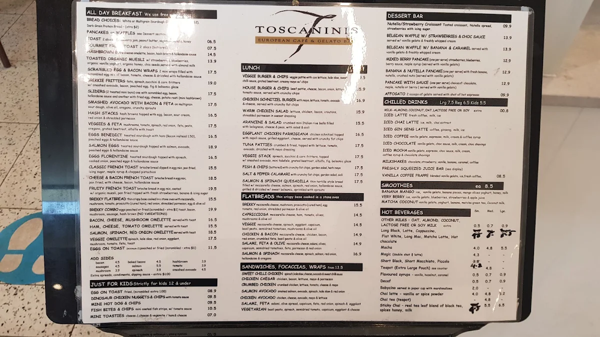 Menu, Toscanini's