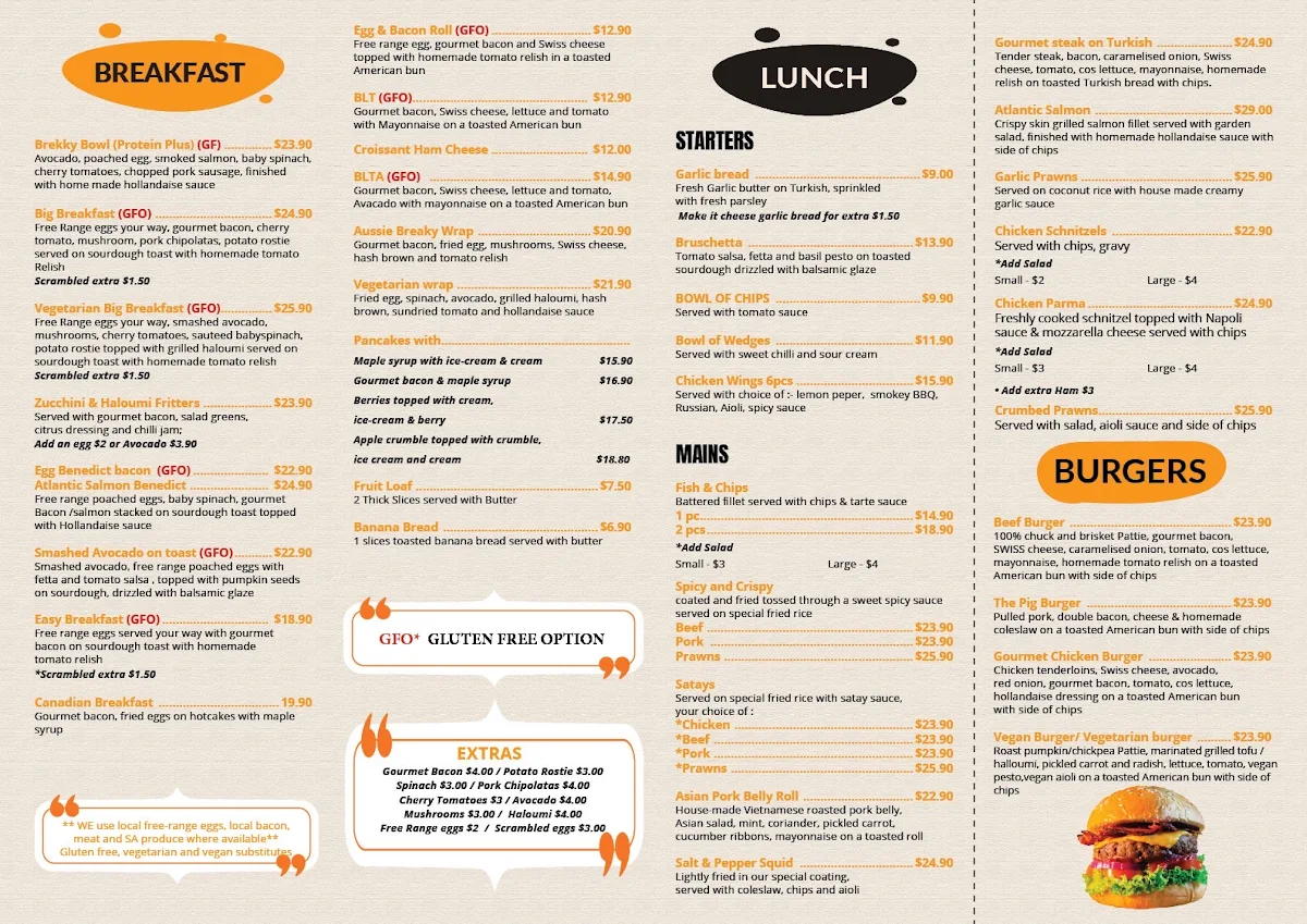 Menu, Ye Olde Cafe Minlaton