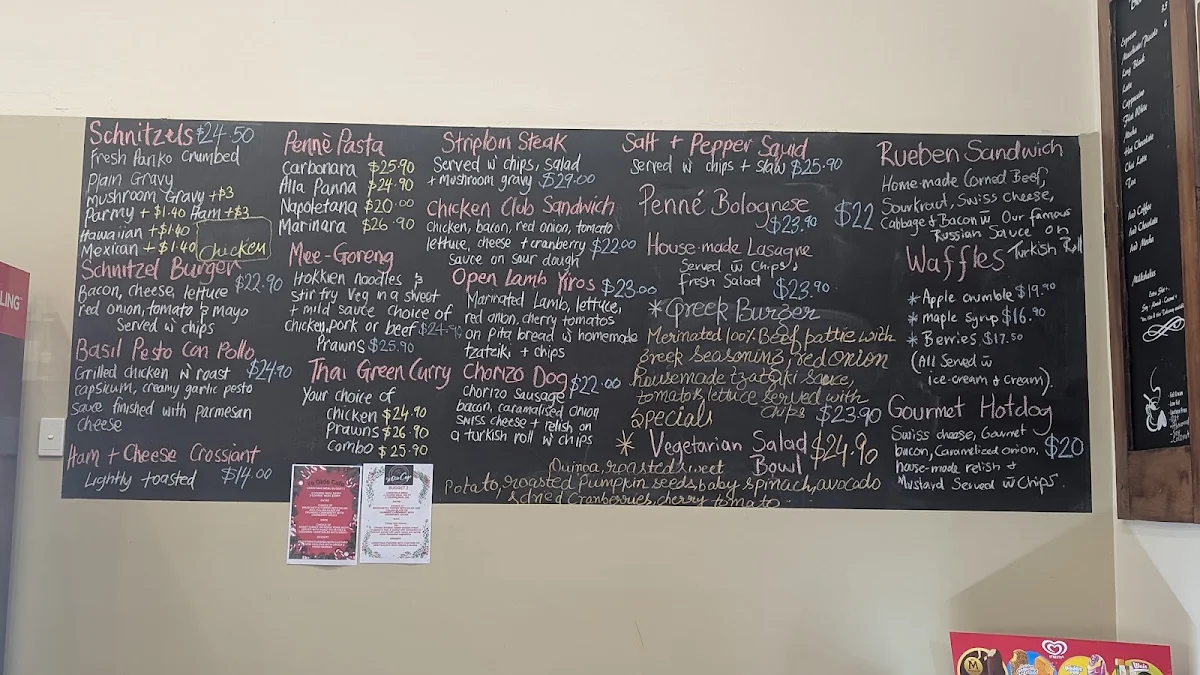 Menu, Ye Olde Cafe Minlaton