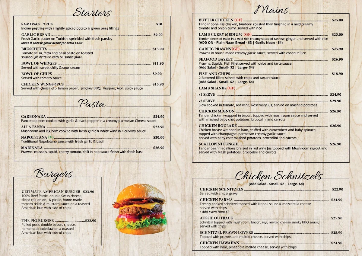 Menu, Ye Olde Cafe Minlaton