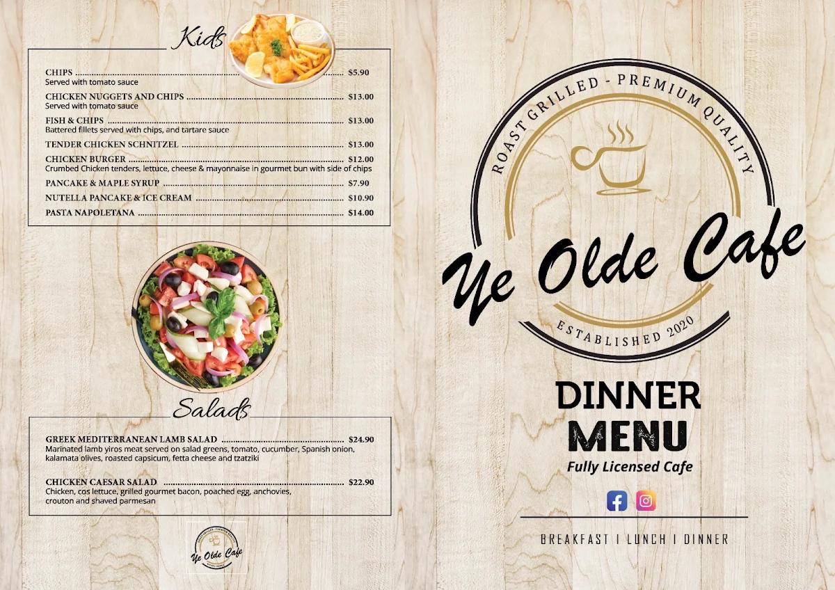 Menu, Ye Olde Cafe Minlaton