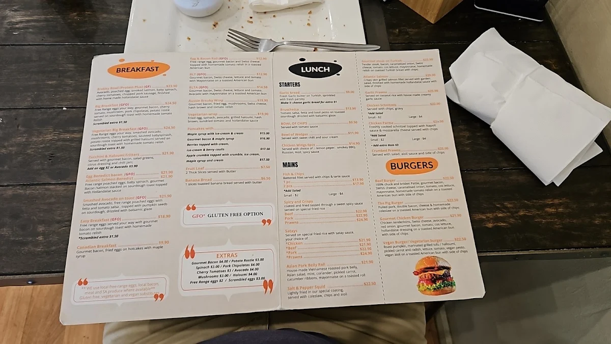 Menu, Ye Olde Cafe Minlaton