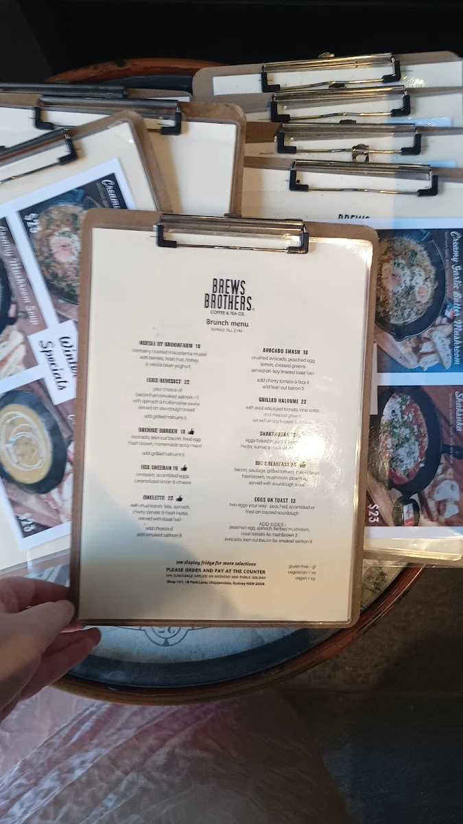 Menu, Brews Brothers Coffee & Tea Co.
