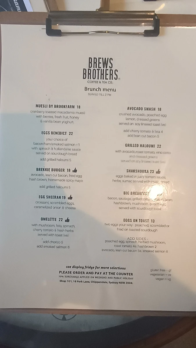 Menu, Brews Brothers Coffee & Tea Co.