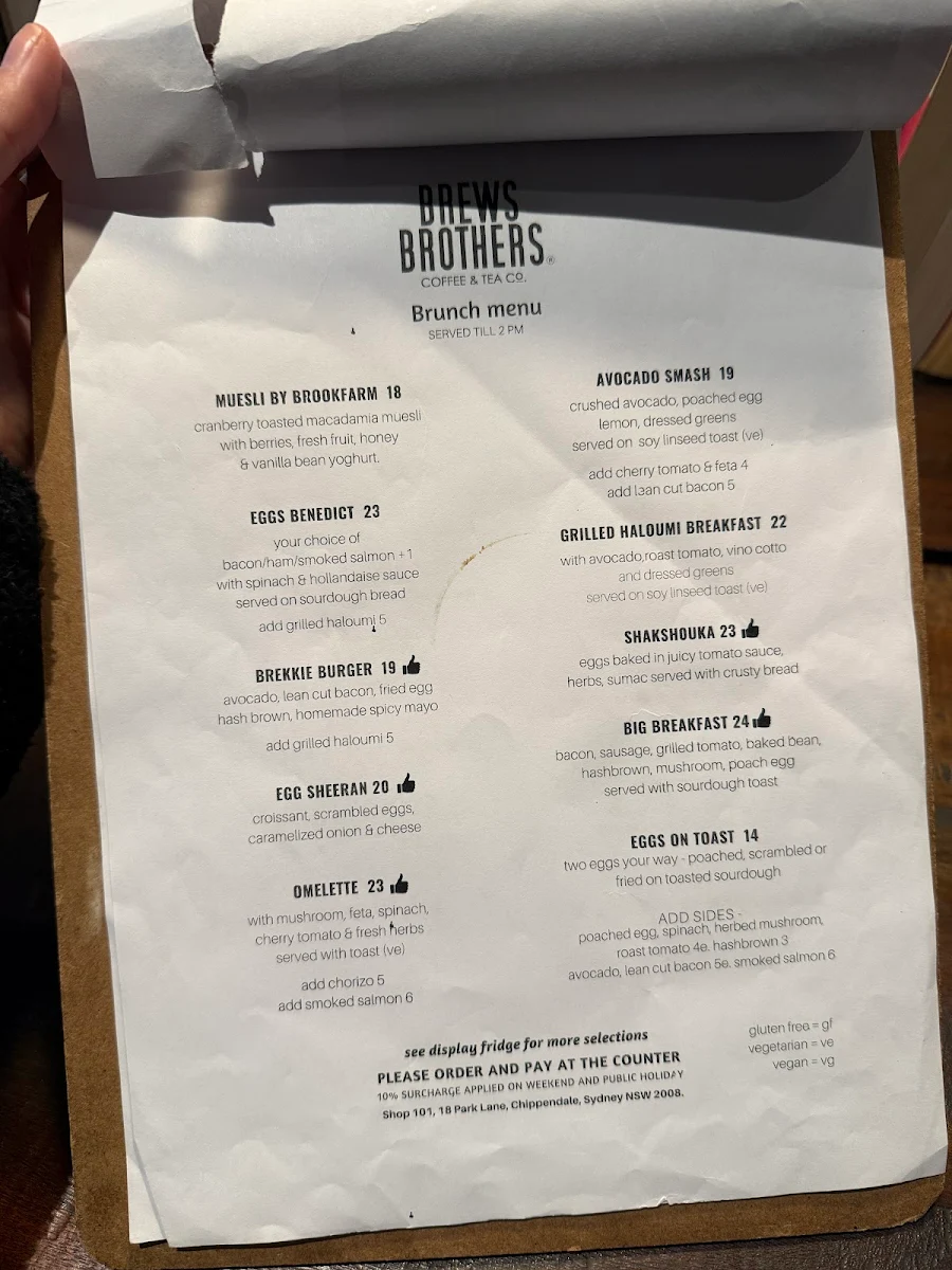Menu, Brews Brothers Coffee & Tea Co.