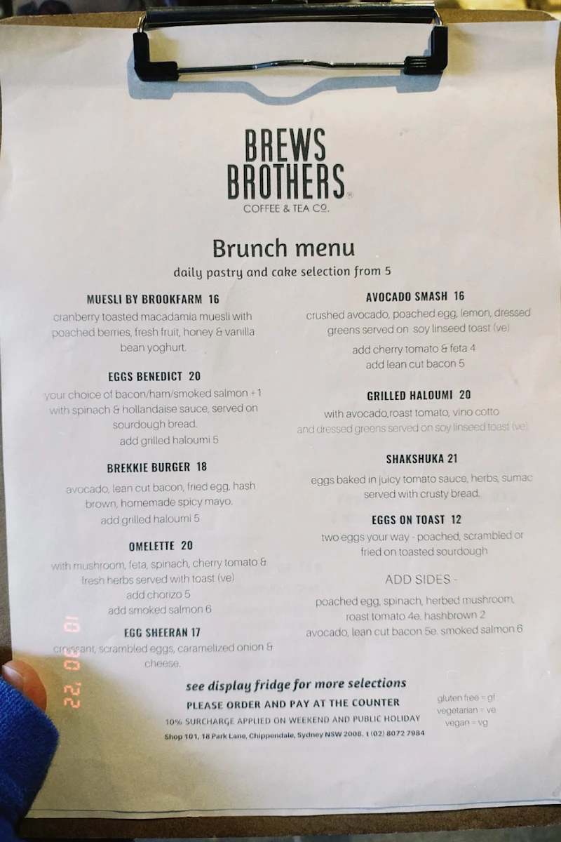 Menu, Brews Brothers Coffee & Tea Co.