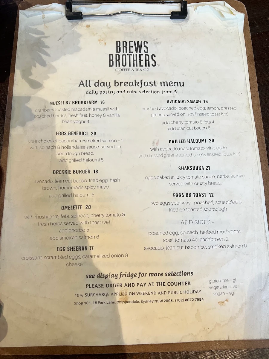Menu, Brews Brothers Coffee & Tea Co.
