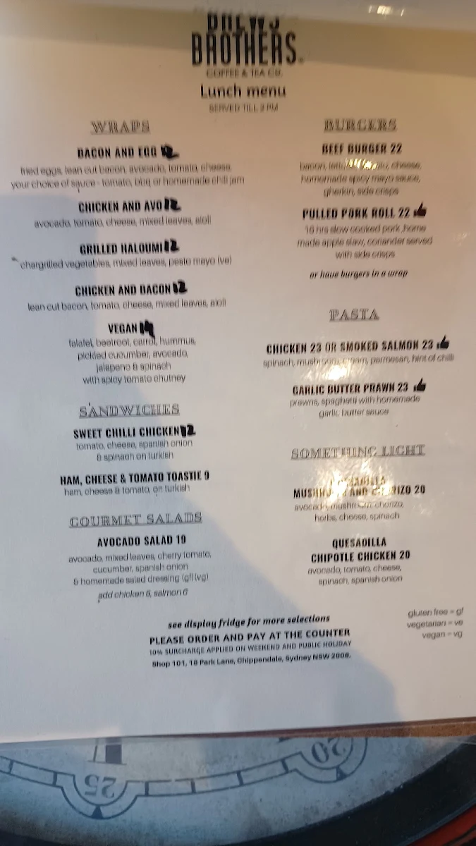 Menu, Brews Brothers Coffee & Tea Co.