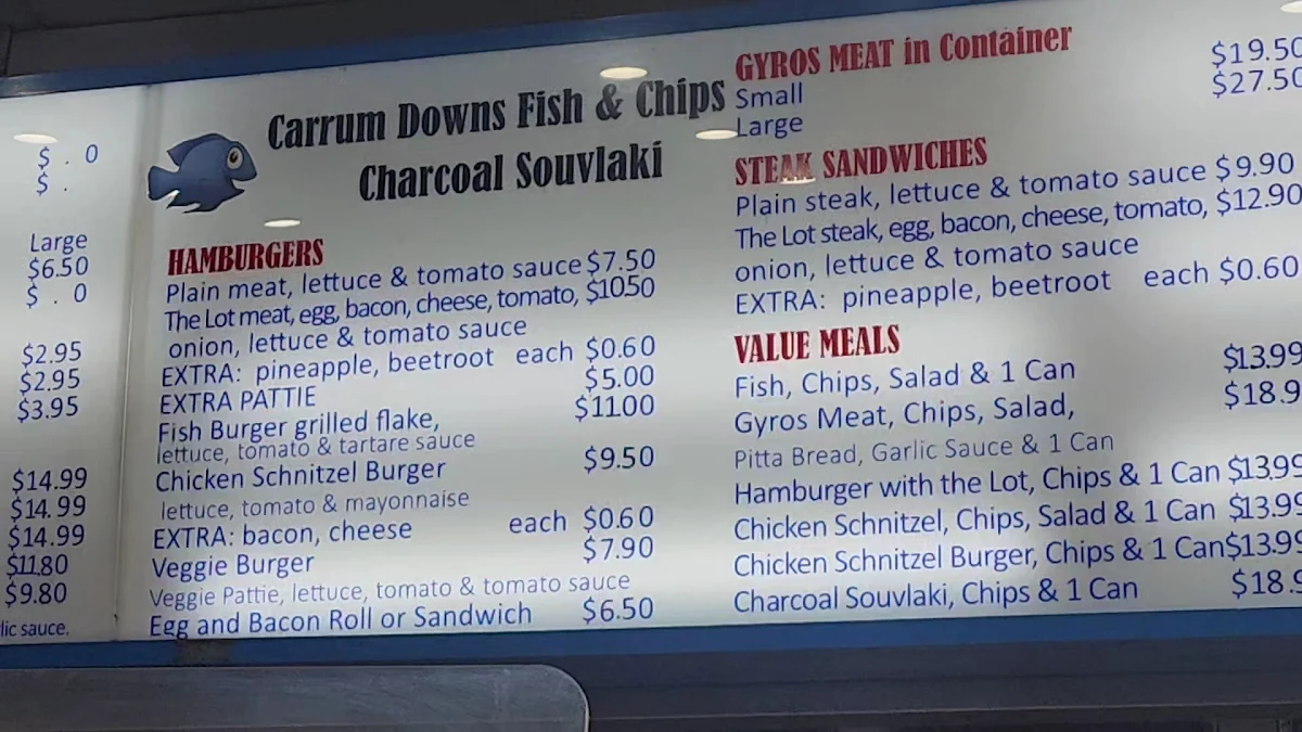 Menu, Carrum Downs Fish And Chips