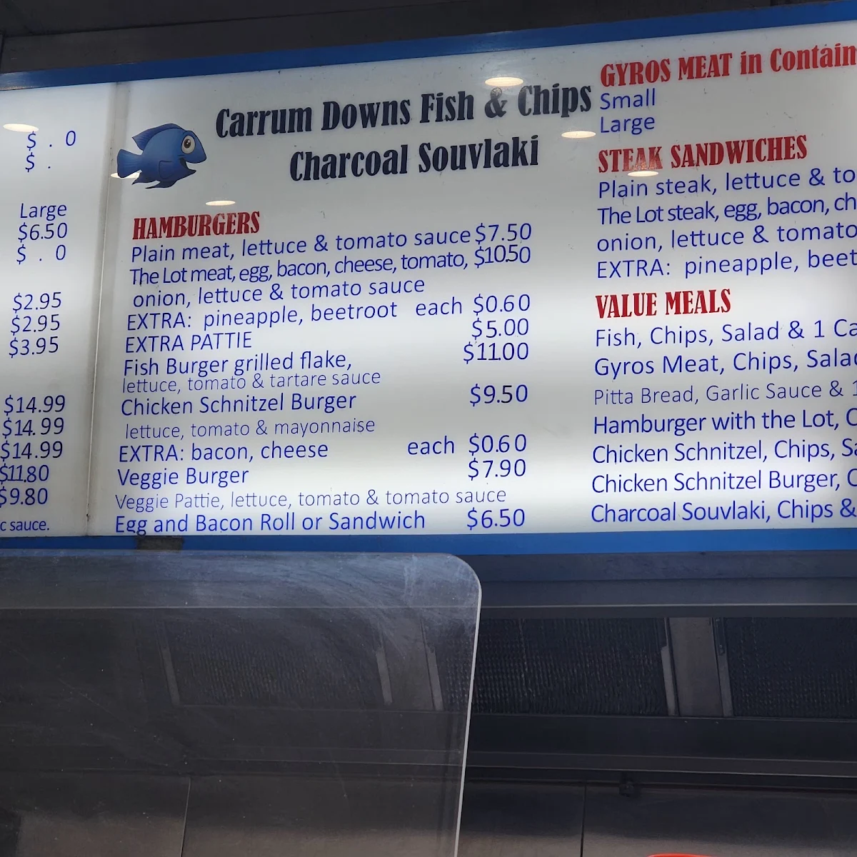 Menu, Carrum Downs Fish And Chips