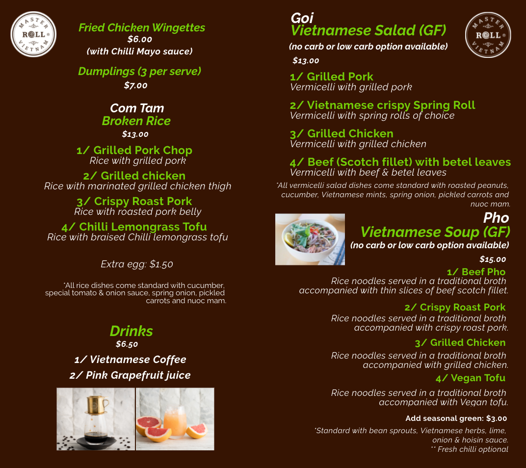 Menu, Master Roll Vietnam