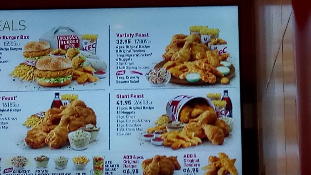 Menu, KFC Elizabeth Street Melbourne