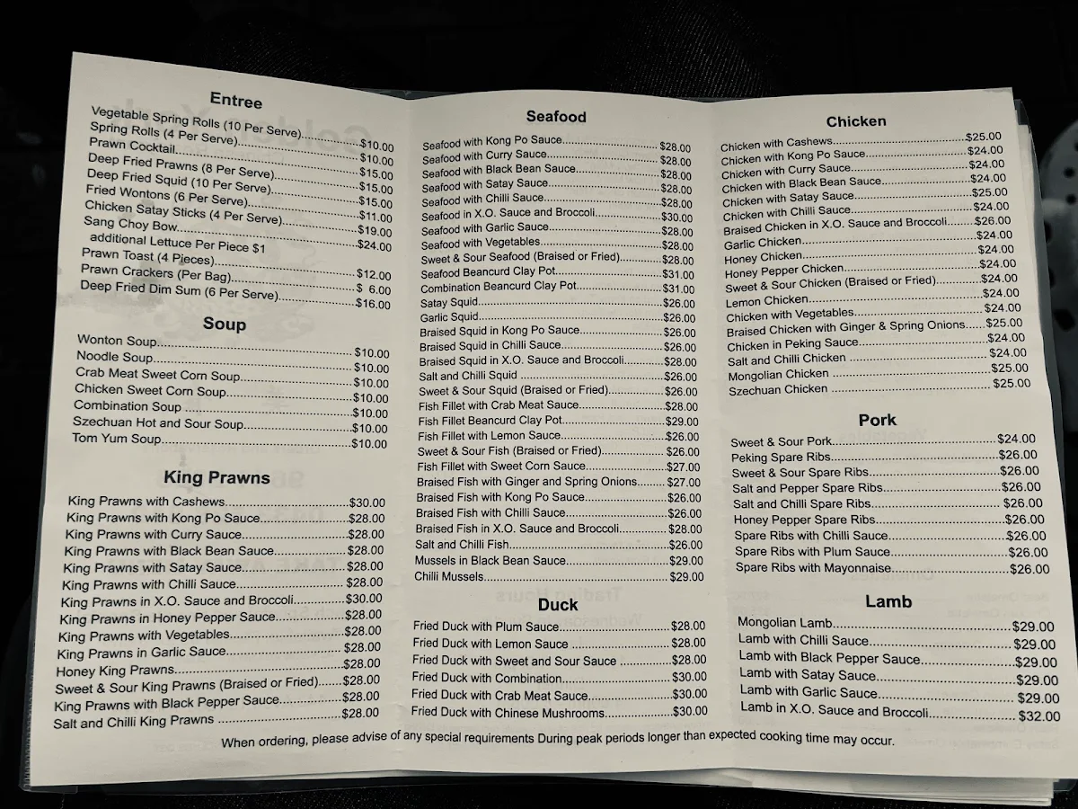 Menu, Golden York Chinese Restaurant