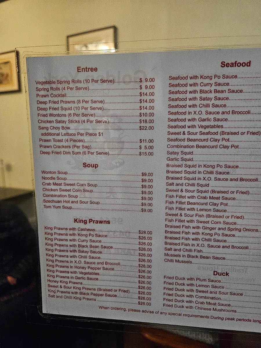 Menu, Golden York Chinese Restaurant