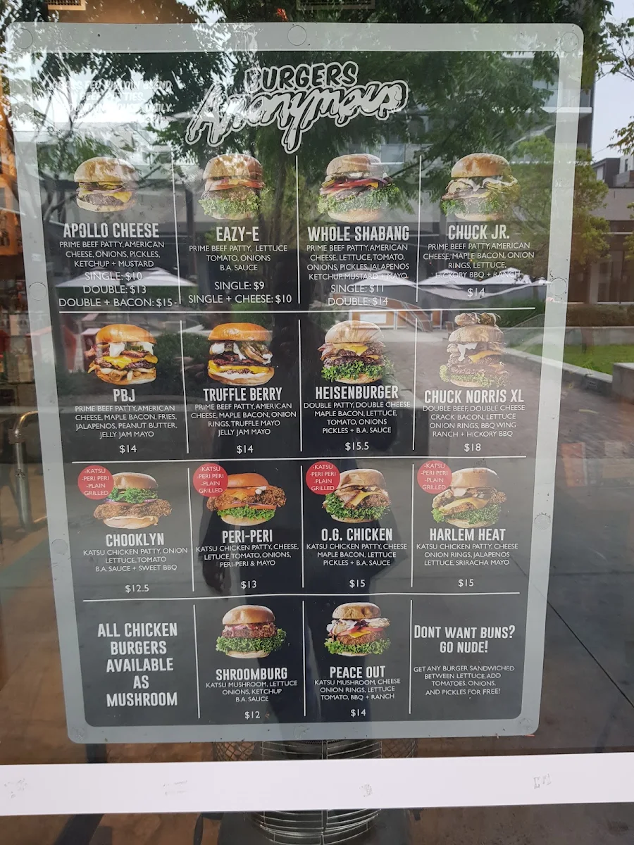 Menu, Burgers Anonymous x Tacos Anonymous