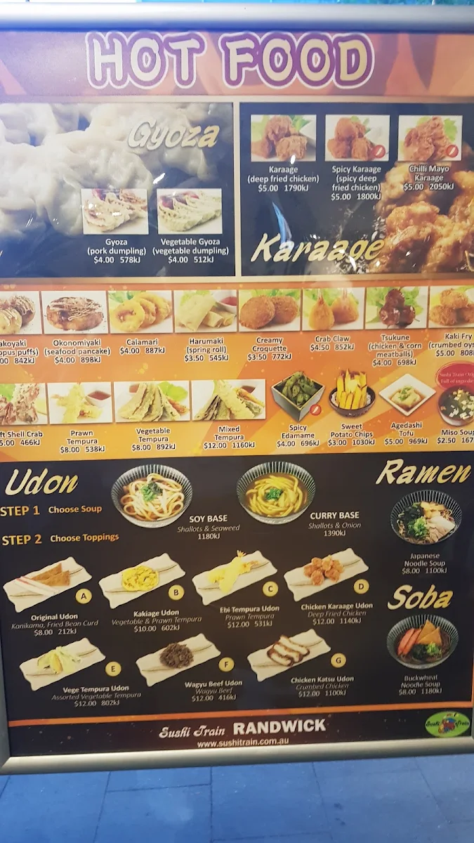 Menu, Sushi Train Randwick