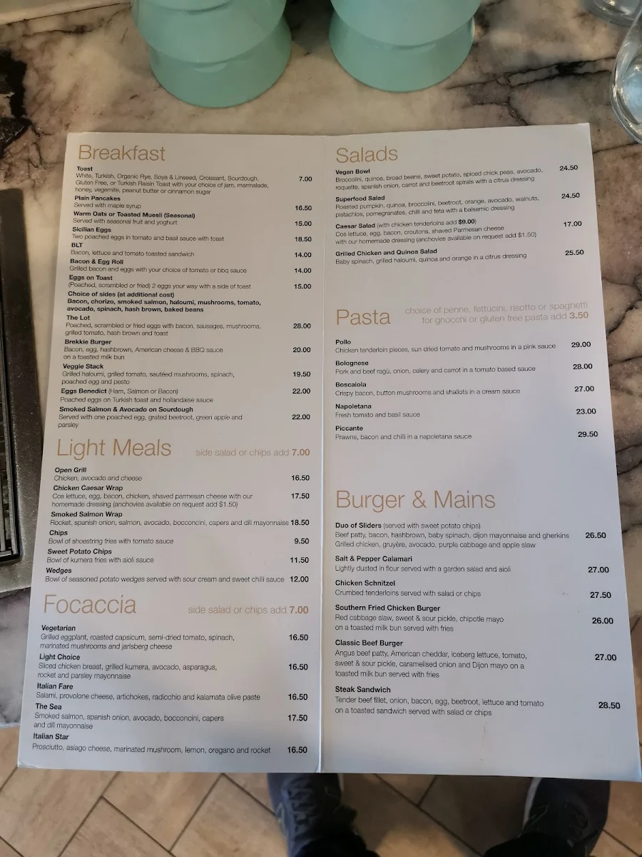 Menu, Trovatino Cafe