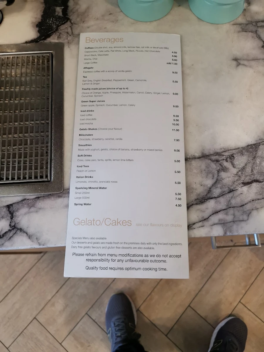 Menu, Trovatino Cafe