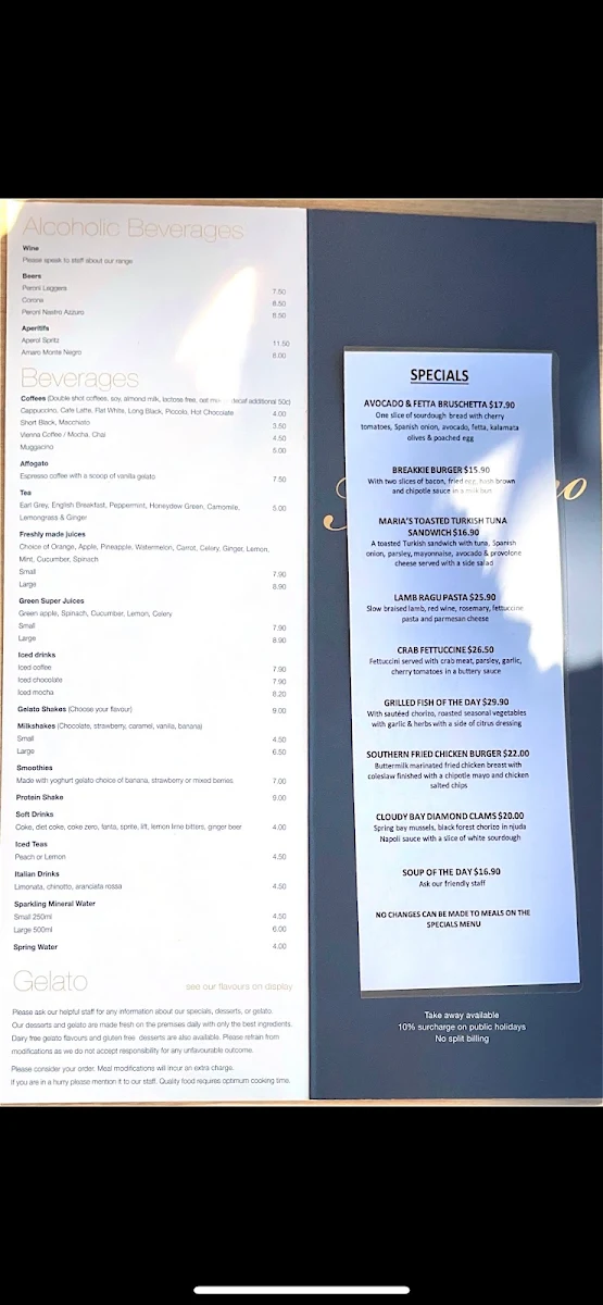 Menu, Trovatino Cafe