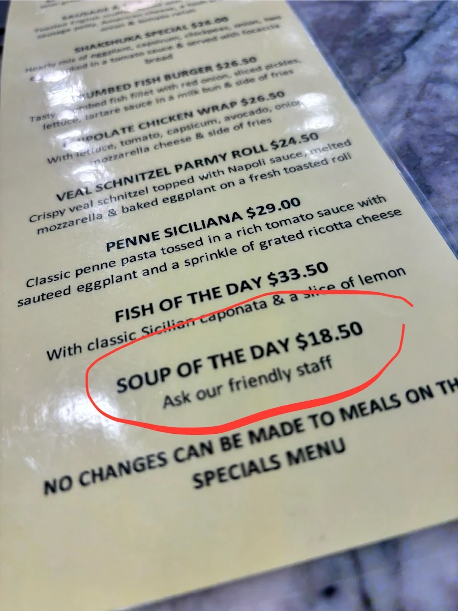 Menu, Trovatino Cafe