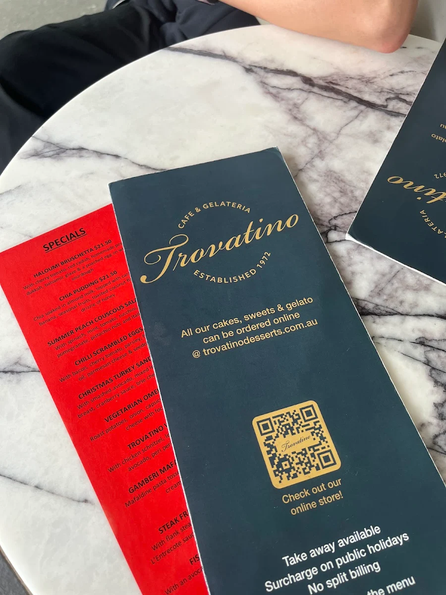 Menu, Trovatino Cafe