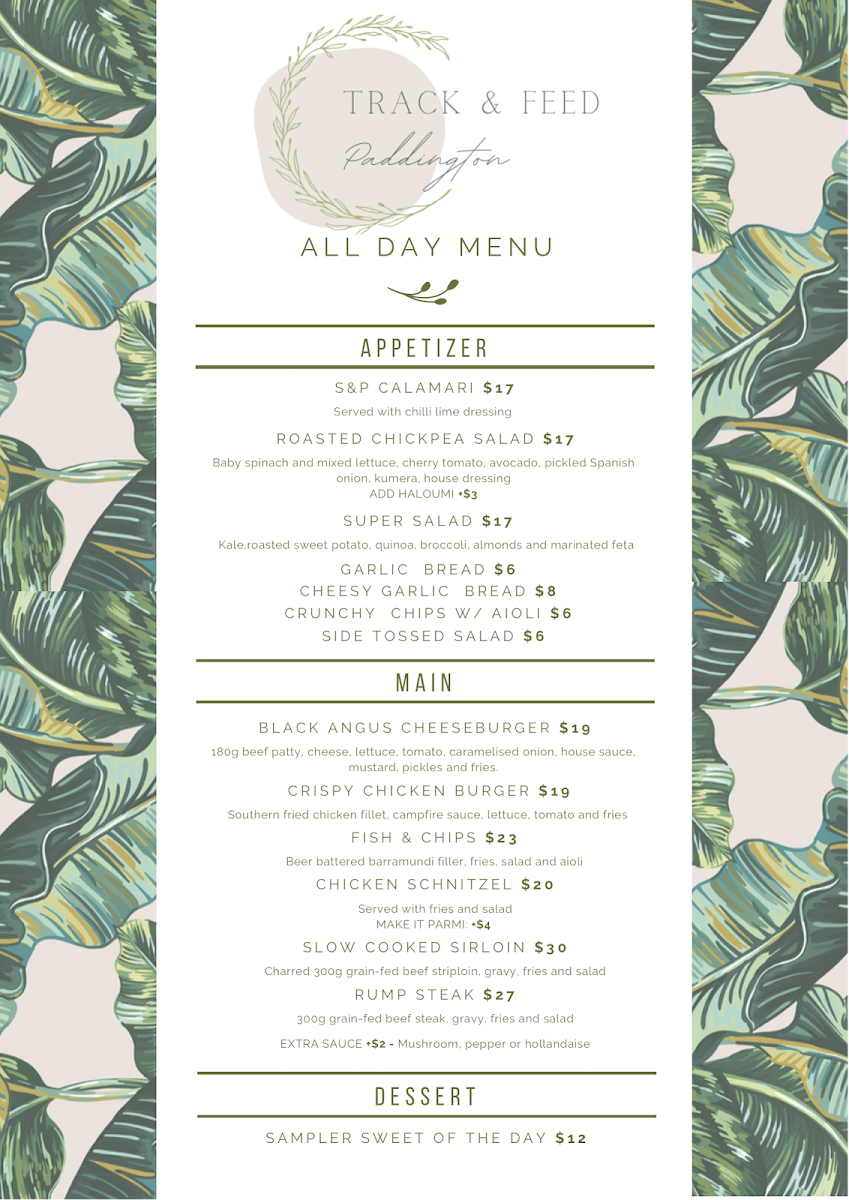 Menu, The Olympic Hotel Paddington