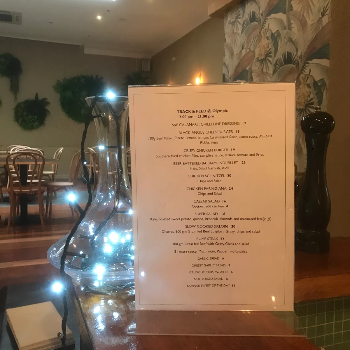 Menu, The Olympic Hotel Paddington