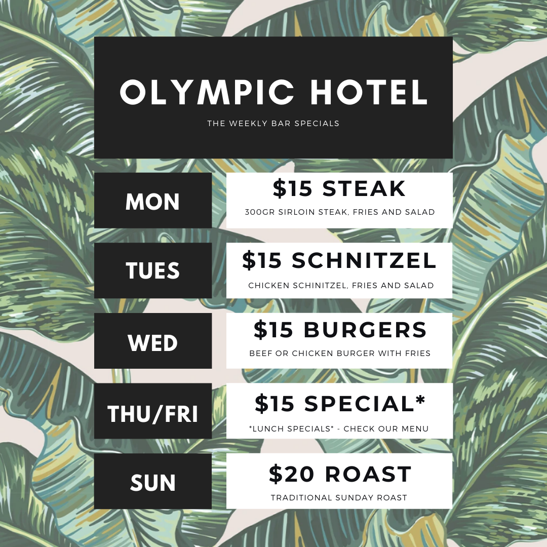 Menu, The Olympic Hotel Paddington