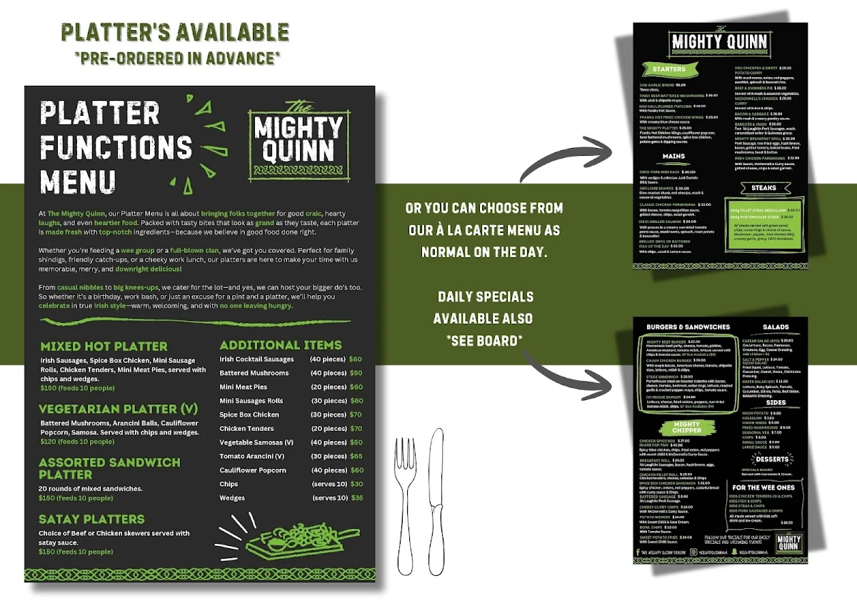 Menu, The Mighty Quinn Tavern