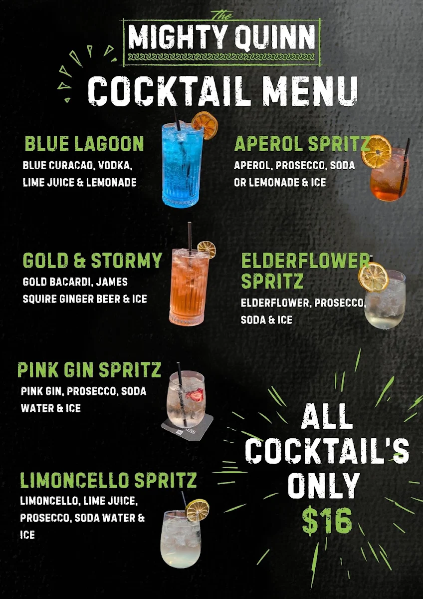 Menu, The Mighty Quinn Tavern