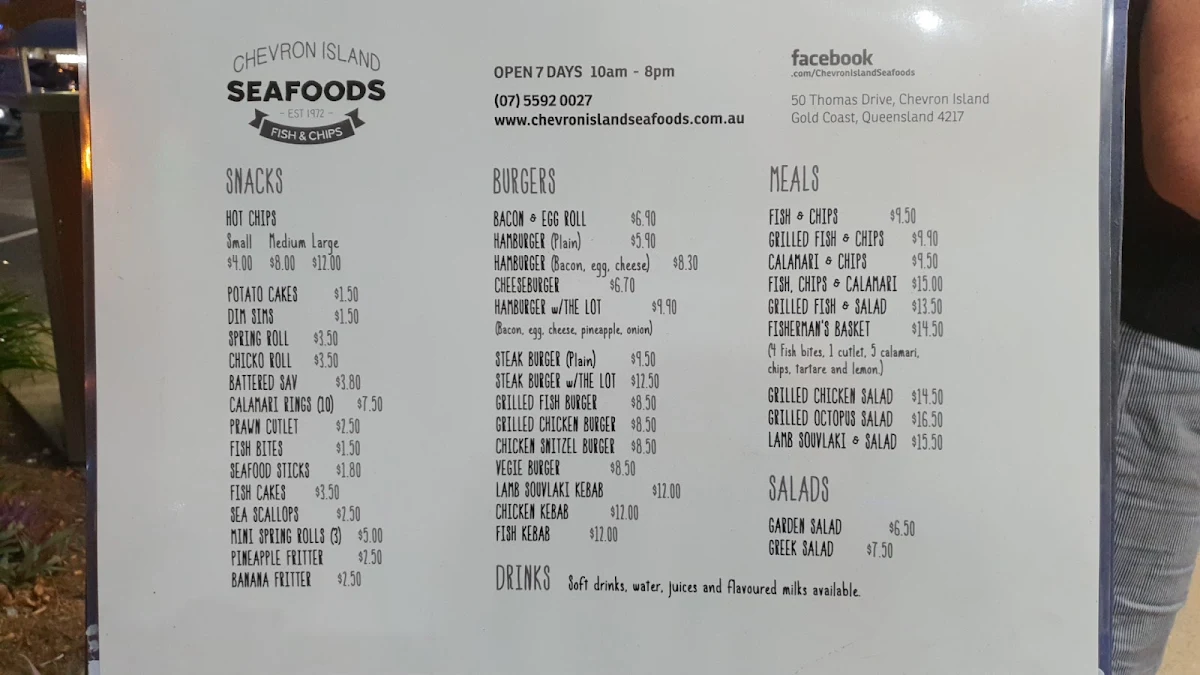 Menu, Chevron Island Seafoods