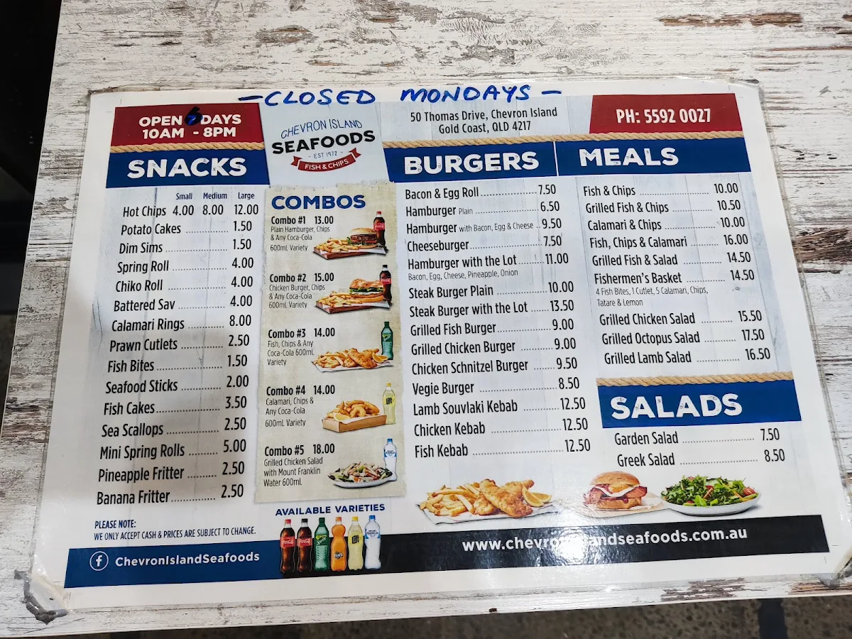 Menu, Chevron Island Seafoods