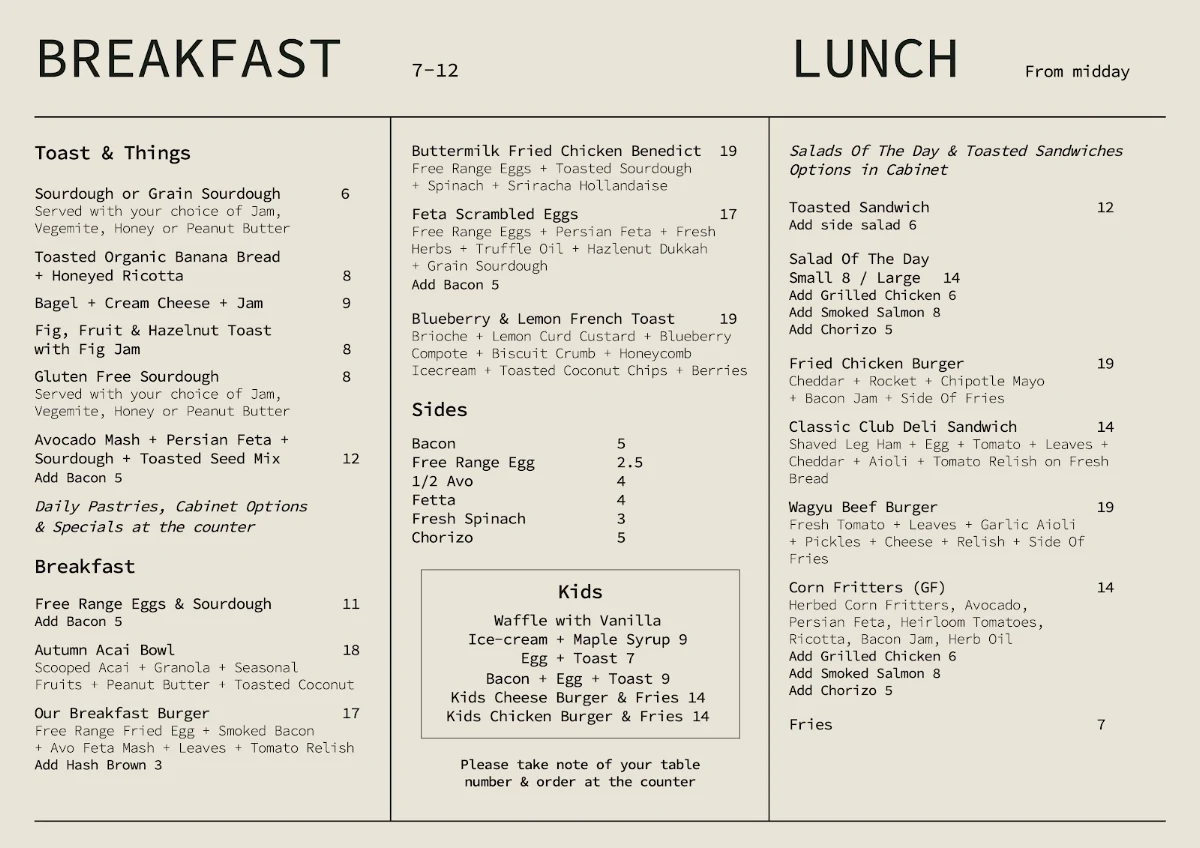 Menu, Gathering Co. Cafe