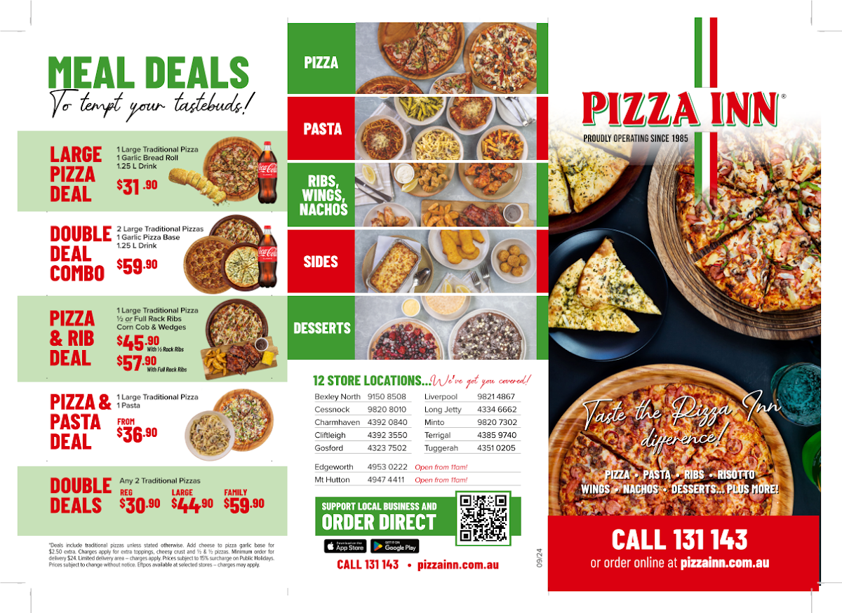 Menu, Pizza Inn Emu Plains
