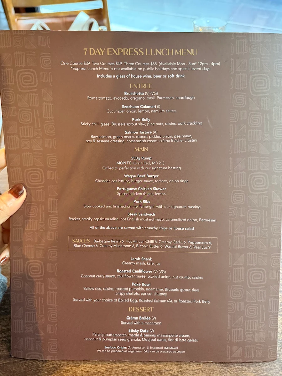 Menu, The Meat & Wine Co Hawthorn East