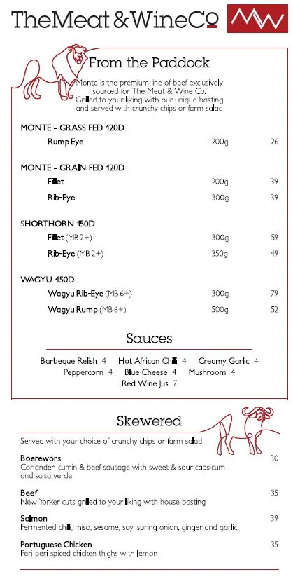 Menu, The Meat & Wine Co Hawthorn East