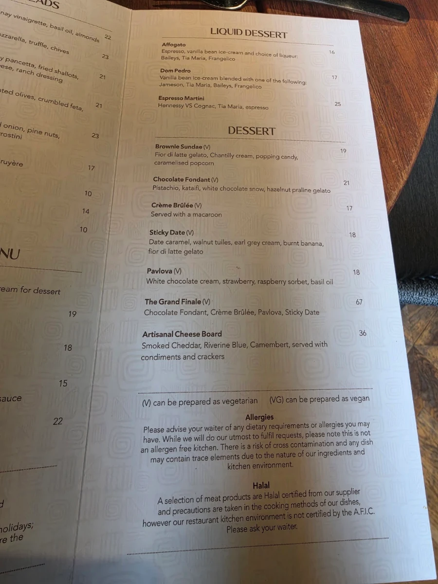 Menu, The Meat & Wine Co Hawthorn East