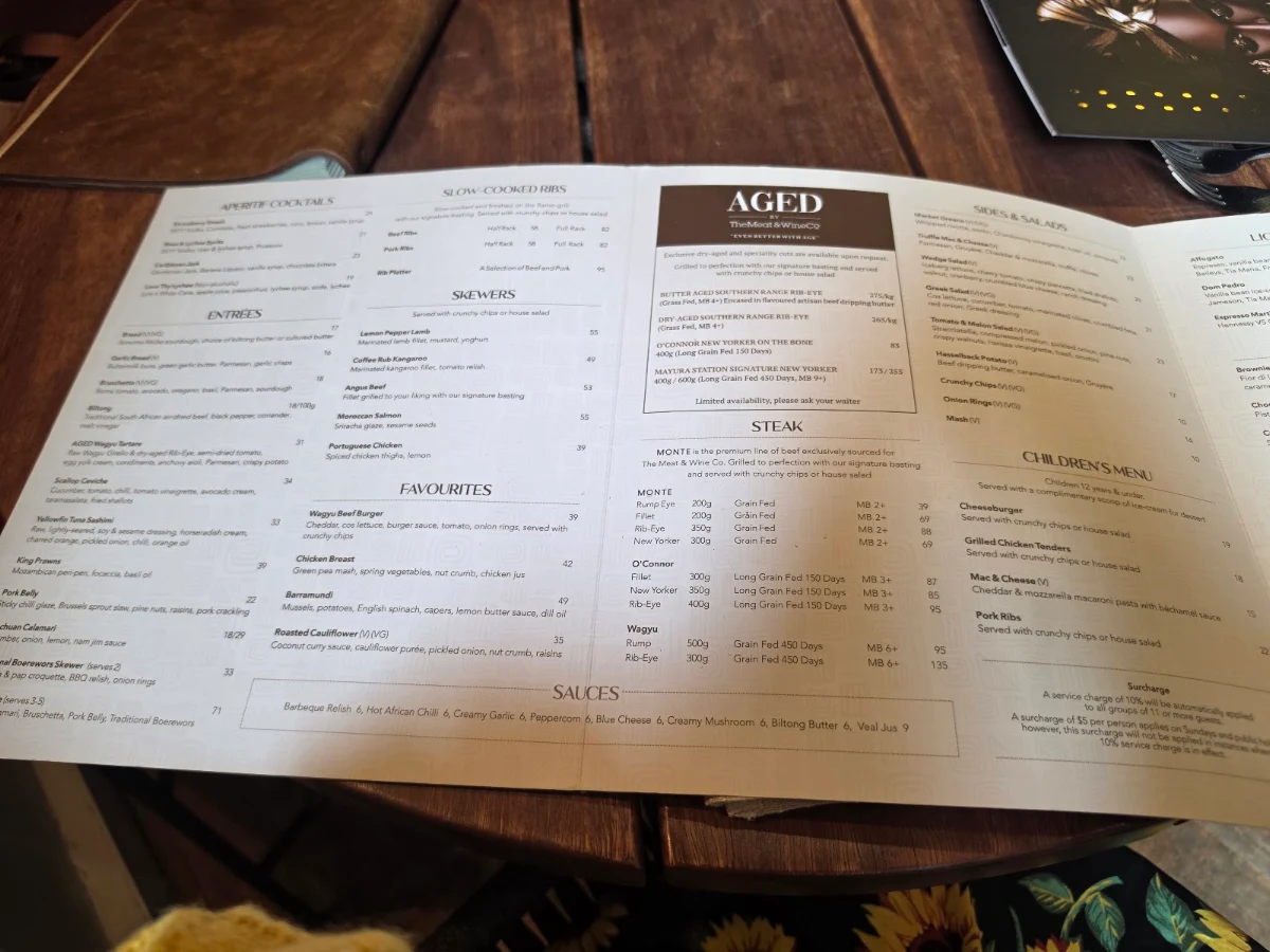 Menu, The Meat & Wine Co Hawthorn East