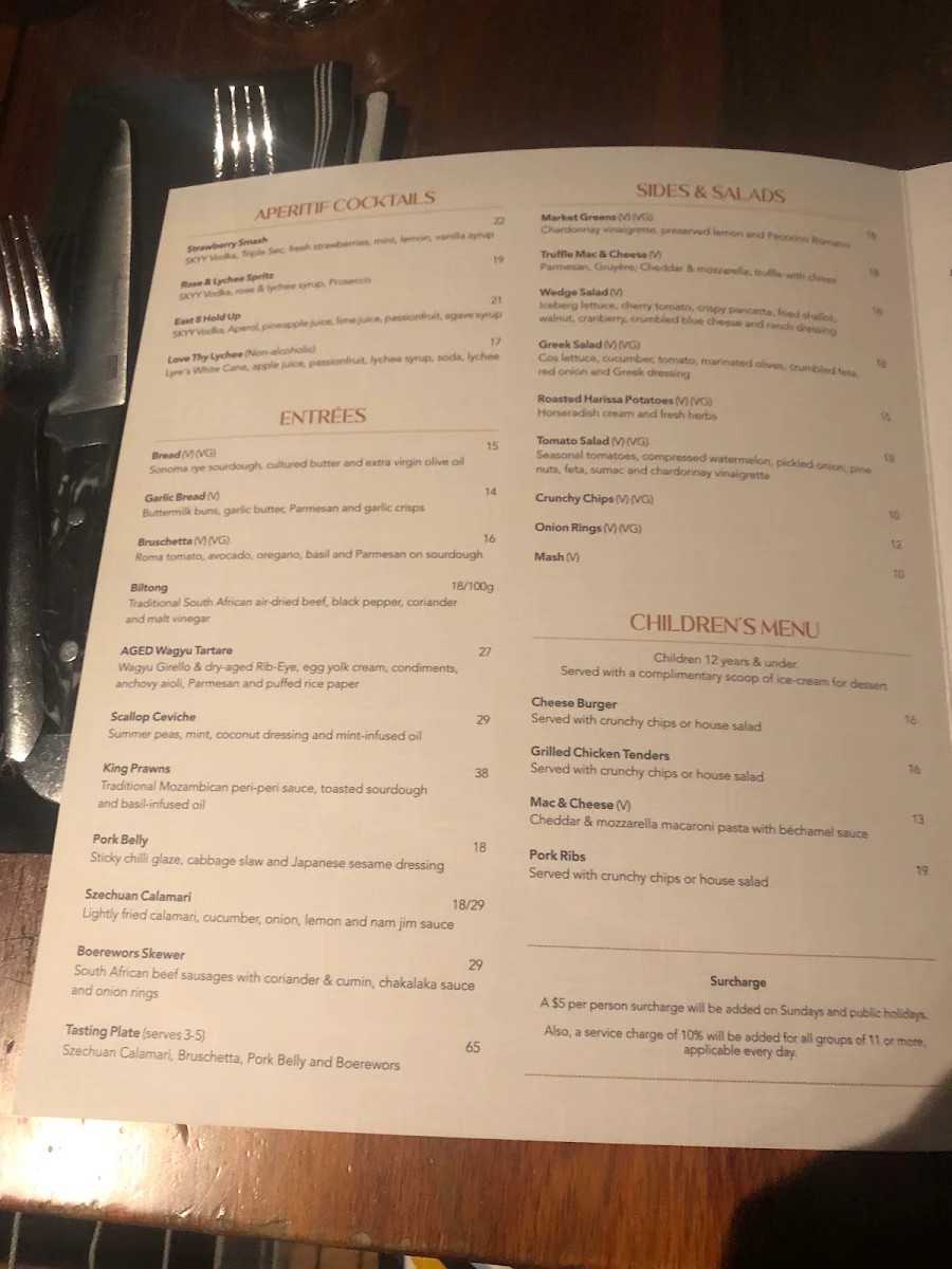 Menu, The Meat & Wine Co Hawthorn East