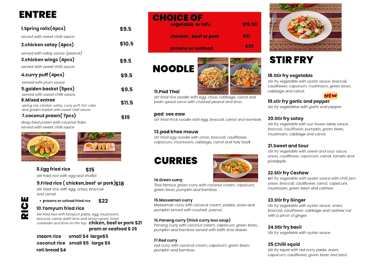 Menu, Mai Thai redlynch