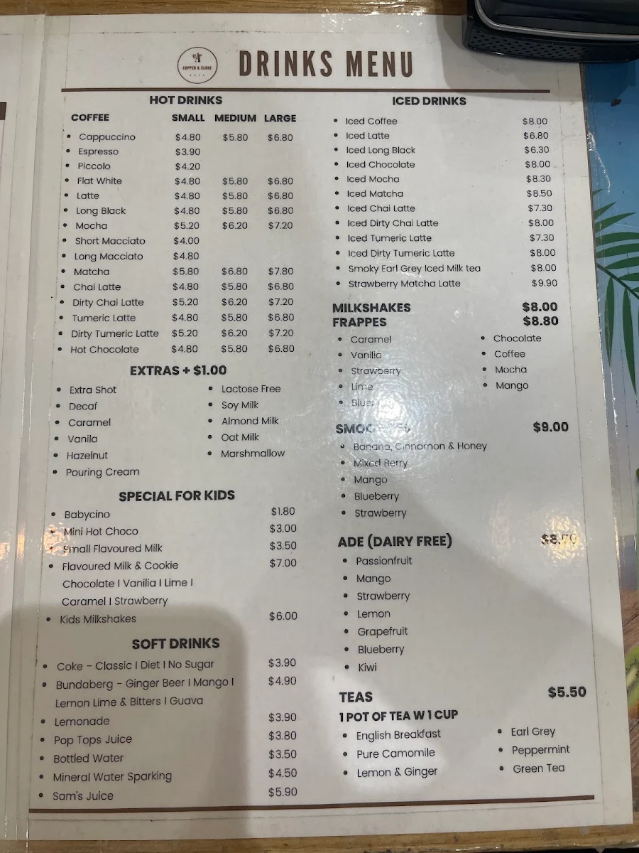 Menu, COPPER & CLOVE CAFÉ