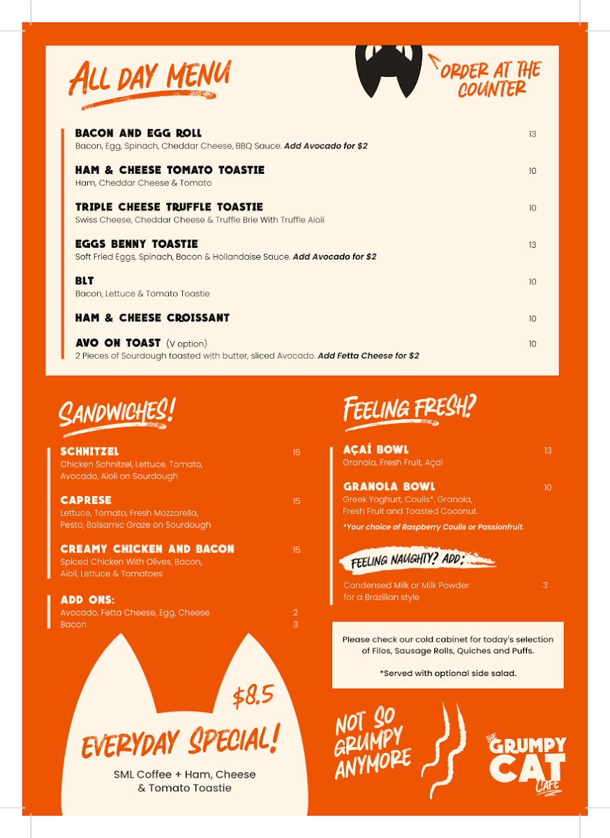 Menu, The Grumpy Cat Cafe