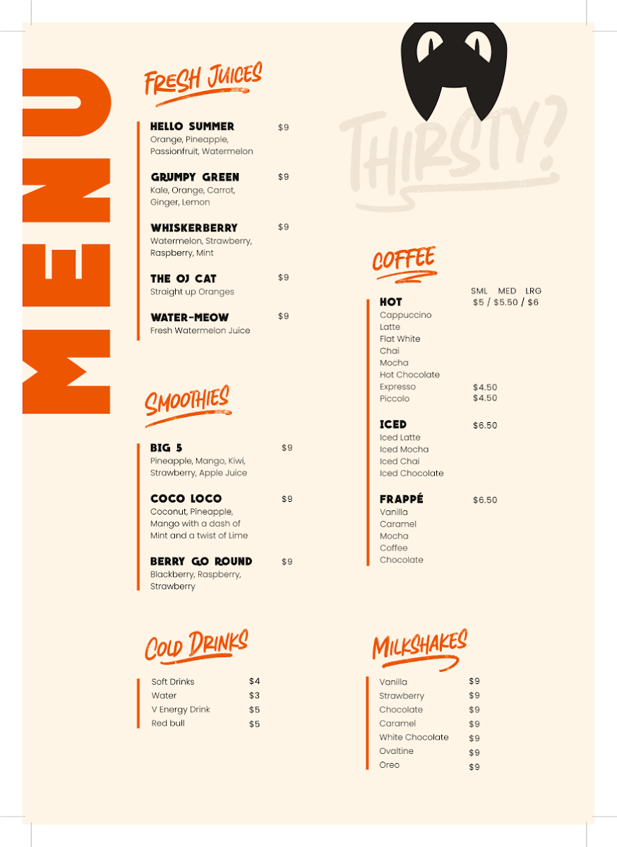 Menu, The Grumpy Cat Cafe